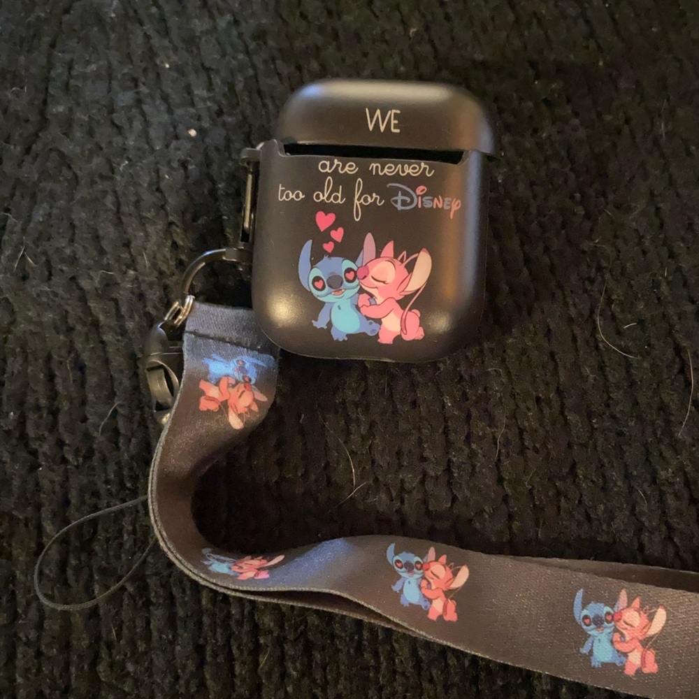 GEN 1, 2 AirPod case. Disney stitch an angel with matching landyard